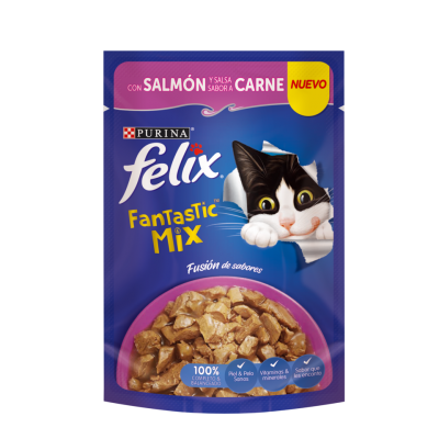 Comida Húmeda Para Gato Felix Fantastic Mix Salmón Carne